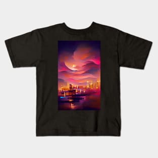 Sunset Cityscape Watercolor Dream Art Kids T-Shirt